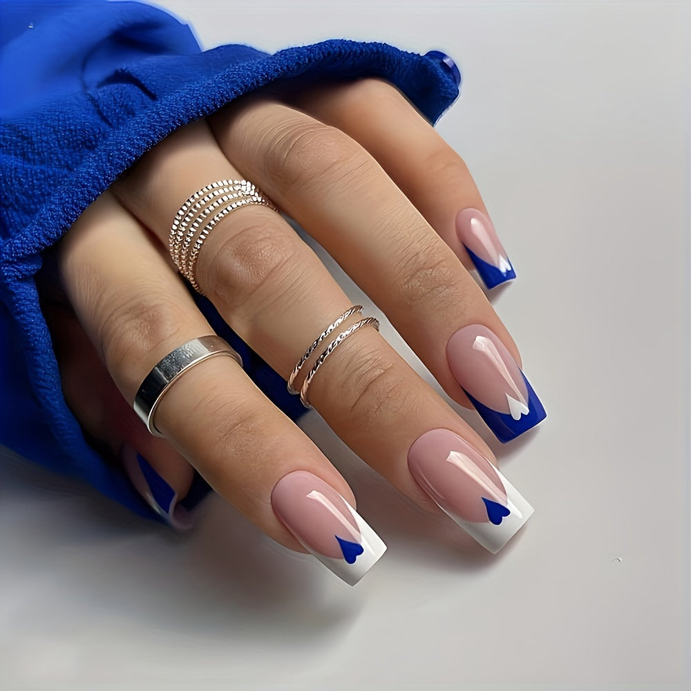 Rose Pink with Heart Design, White French Tip
