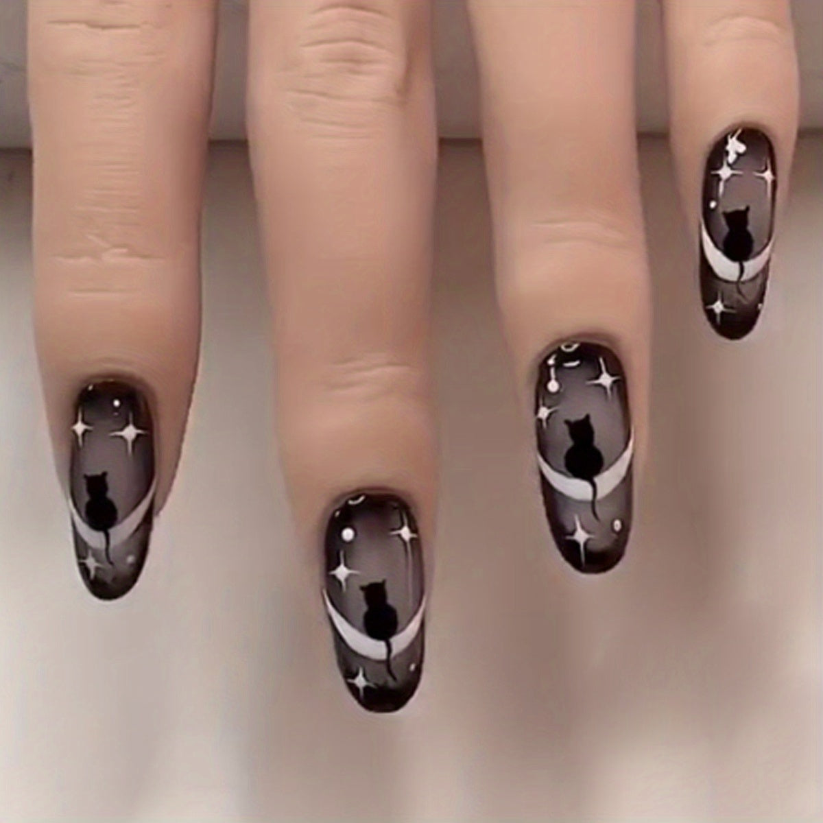 Cute Cat, Star and Moon Design Nails