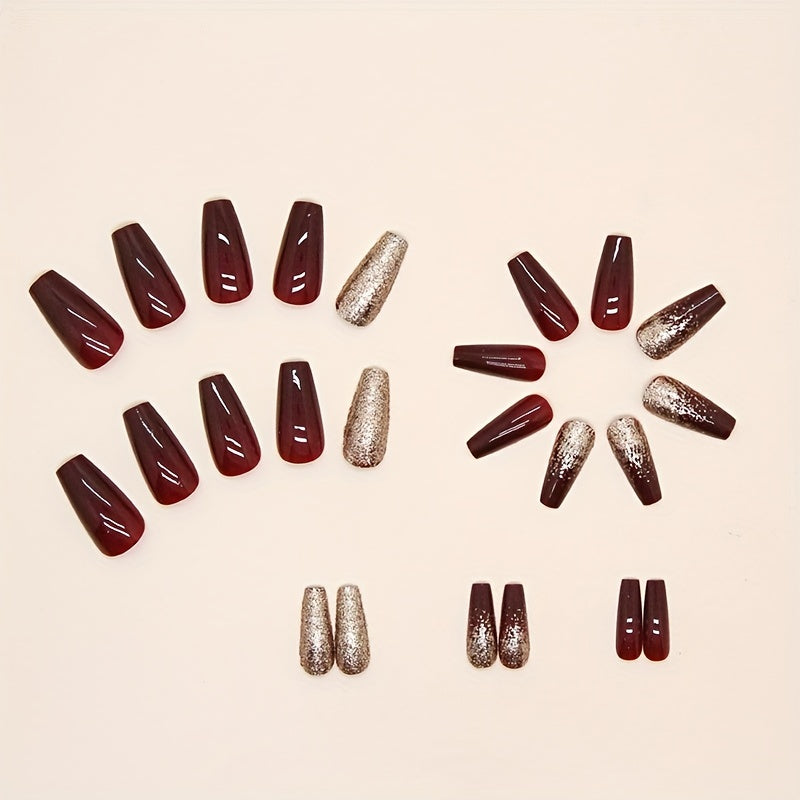 Golden Glitter Square Press On Nails