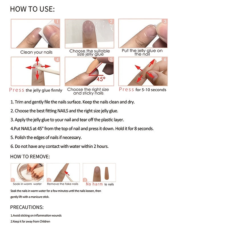 Handmade Glossy Long Coffin Press On Nails Pinkish French Style