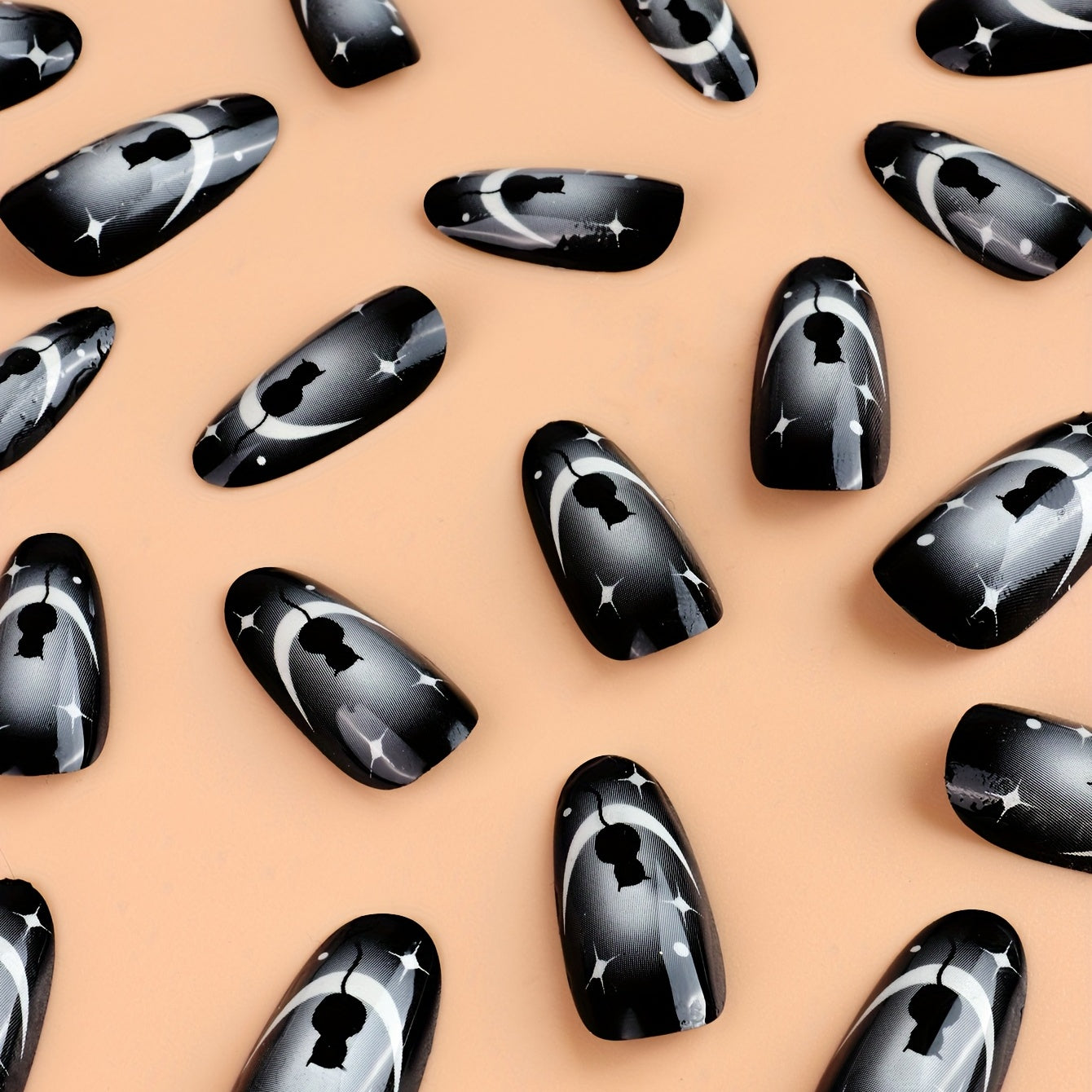 Glossy Black Gradient French Tip Nails