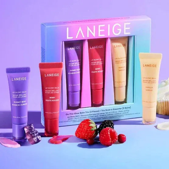 LANEIGE On-the-Glow Lip Balm Trio Pack – Hydrating |& Glossy